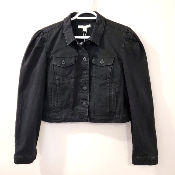 Chelsea & Violet Point Collar Puff Shoulder Jean Jacket - Size M (NWT) - Picture 4 of 9